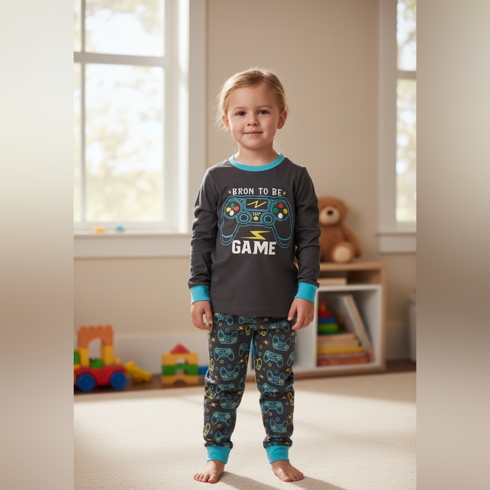 Kids Game Controller Pajama Set - Black and Blue